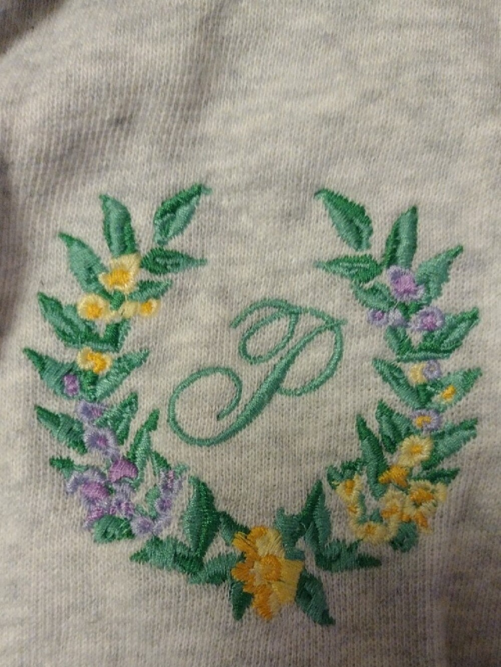 PINK Victoria's Secret Light Gray Zip-Up Sweatshirt with Embroidered Wreath - Picture 3 of 4